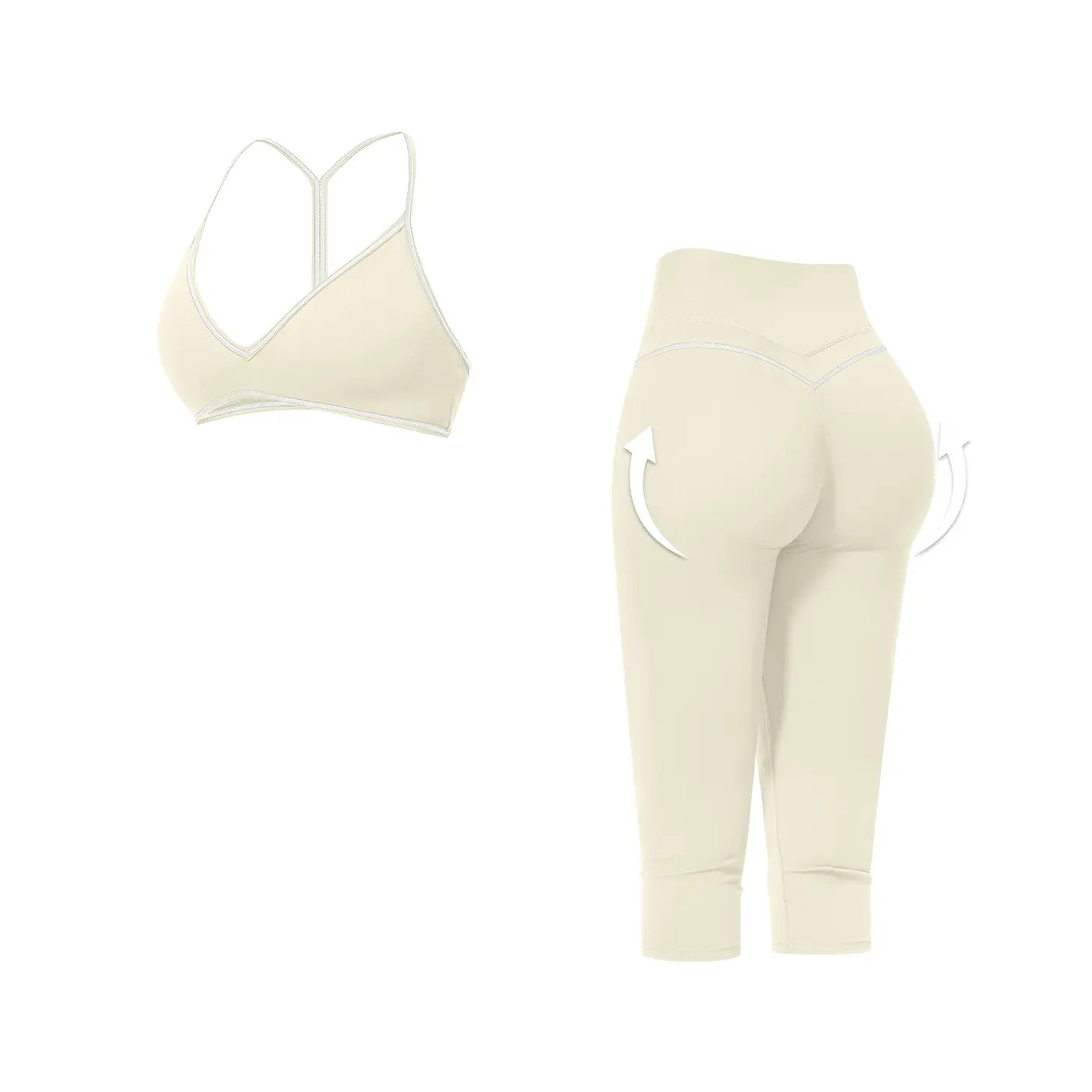 MFVIM Women'S 2-Piece Color-Block Trim Yoga Set - Y-Back Design, High-Waisted Peach-Lift below Knee Shorts, Nude-Feel Female Workout Outfit for All Seasons