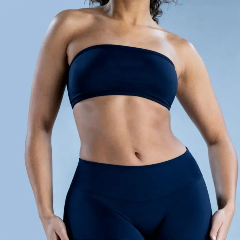 (With Logo) DFYNE Women'S Nylon Polyamid Seamless Strapless No-Slip Strappy Back Bandeau Sports Bra, Supportive Crop Top for Gym, Yoga, Athleisure Bra, All Seasons