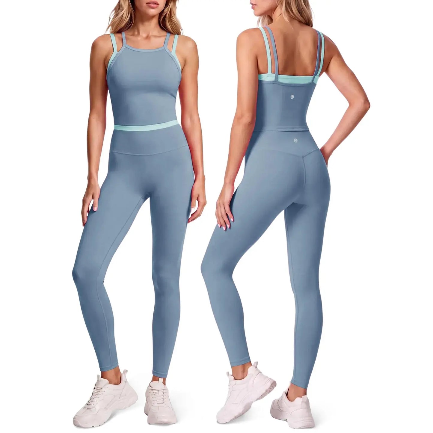 Aoysky Women'S 2-Piece High Elastic Activewear Workout Set - Padded Sleeveless Camisole Tank Top, High Waisted Fitted Leggings, Quick Dry Gymswear for Fitness Training, Yoga, 2 Piece Sets