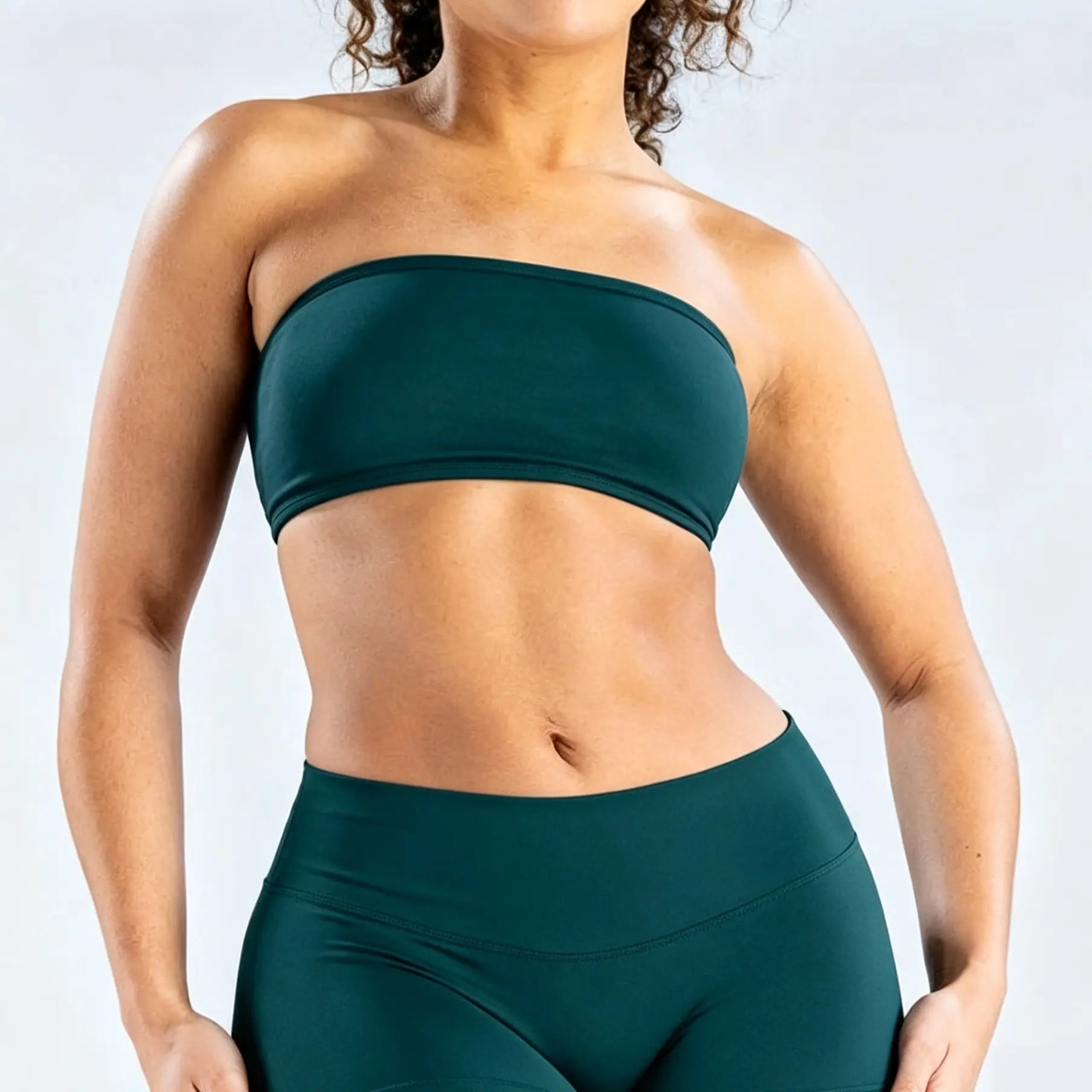 (With Logo) DFYNE Women'S Nylon Polyamid Seamless Strapless No-Slip Strappy Back Bandeau Sports Bra, Supportive Crop Top for Gym, Yoga, Athleisure Bra, All Seasons