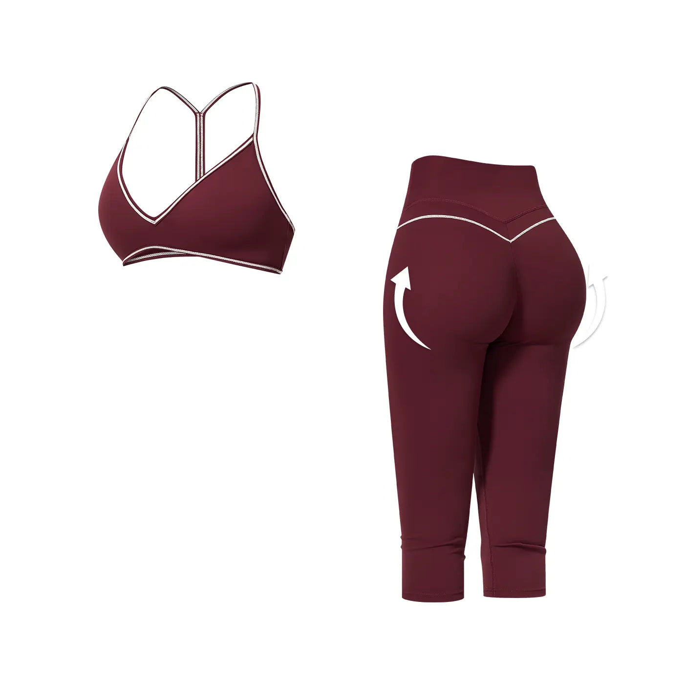 MFVIM Women'S 2-Piece Color-Block Trim Yoga Set - Y-Back Design, High-Waisted Peach-Lift below Knee Shorts, Nude-Feel Female Workout Outfit for All Seasons