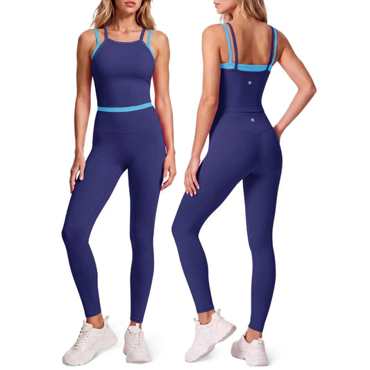 Aoysky Women'S 2-Piece High Elastic Activewear Workout Set - Padded Sleeveless Camisole Tank Top, High Waisted Fitted Leggings, Quick Dry Gymswear for Fitness Training, Yoga, 2 Piece Sets