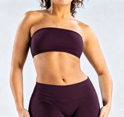 (With Logo) DFYNE Women'S Nylon Polyamid Seamless Strapless No-Slip Strappy Back Bandeau Sports Bra, Supportive Crop Top for Gym, Yoga, Athleisure Bra, All Seasons