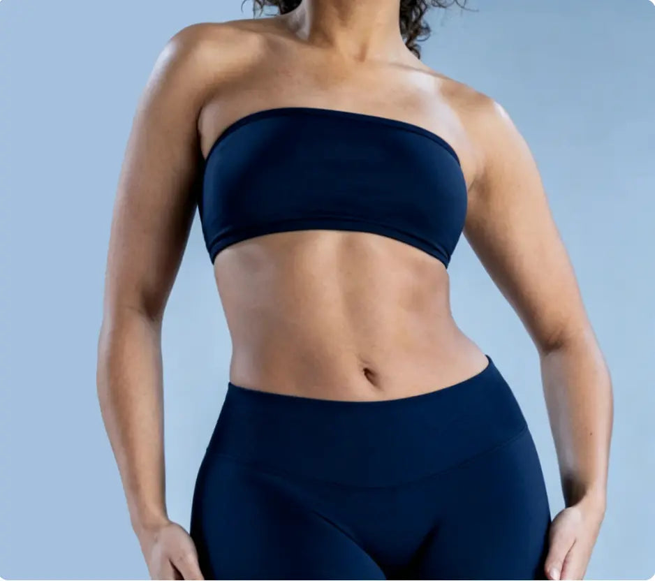 (With Logo) DFYNE Women'S Nylon Polyamid Seamless Strapless No-Slip Strappy Back Bandeau Sports Bra, Supportive Crop Top for Gym, Yoga, Athleisure Bra, All Seasons